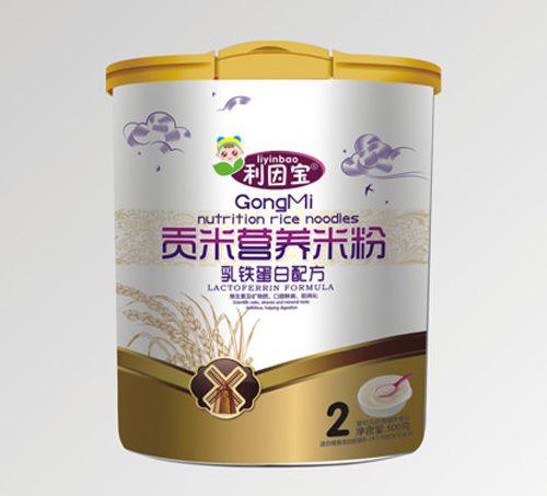 利因?qū)毴殍F蛋白貢米營養(yǎng)米粉2段聽裝